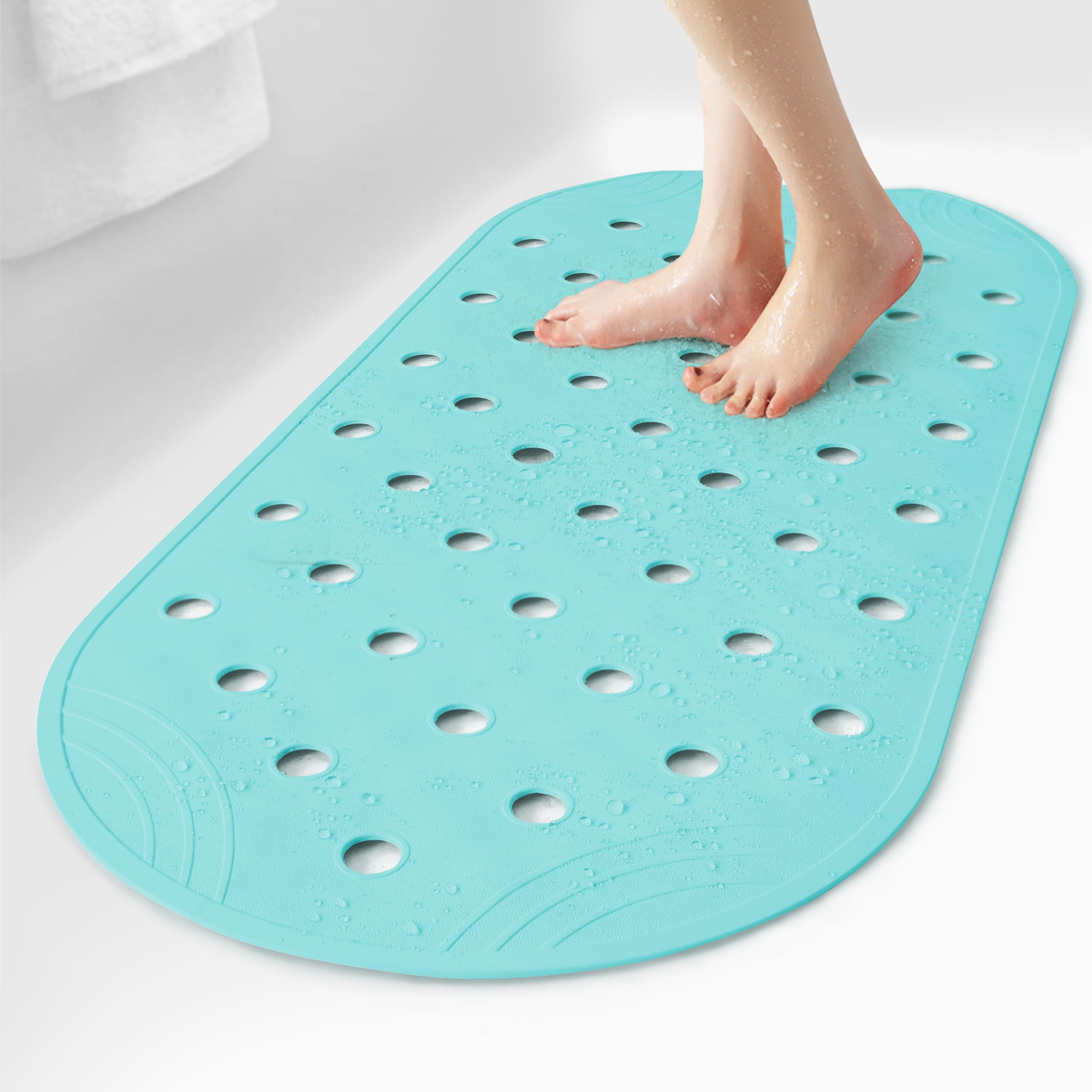 SelfSuite Rubber Bathtub Mat Shower Mat Non-Slip, 31x14 Inch, Bath Tub Floor Mat with Suction Cups and Drainage Holes, Turquoise